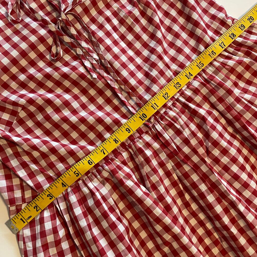 ASOS Gingham Babydoll Dress Womens Size 12 Red Tie Front Bell Sleeve Americana - Picture 8 of 9